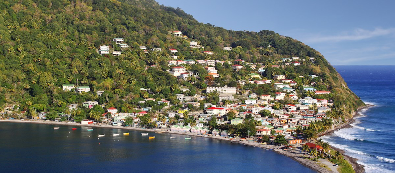 Beautiful view of Dominica coastline with tropical scenery